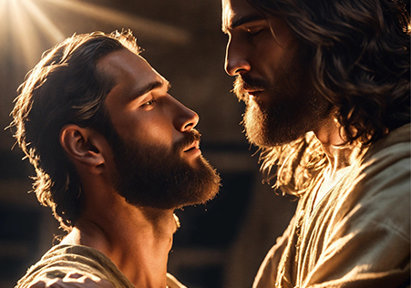 Jesús con su discípulo en brazos